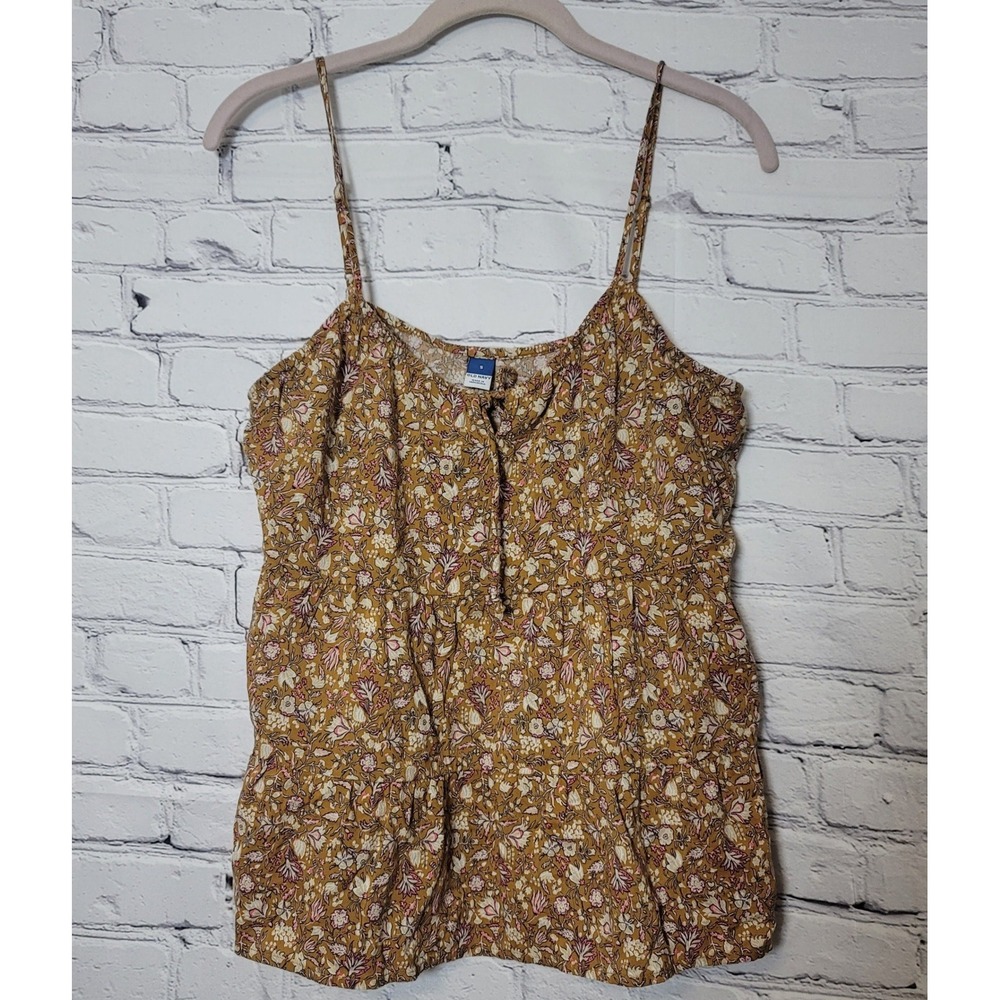 Old Navy Mustard Yellow Floral Tiered Babydoll Cami Top Small Adjustable Y2K